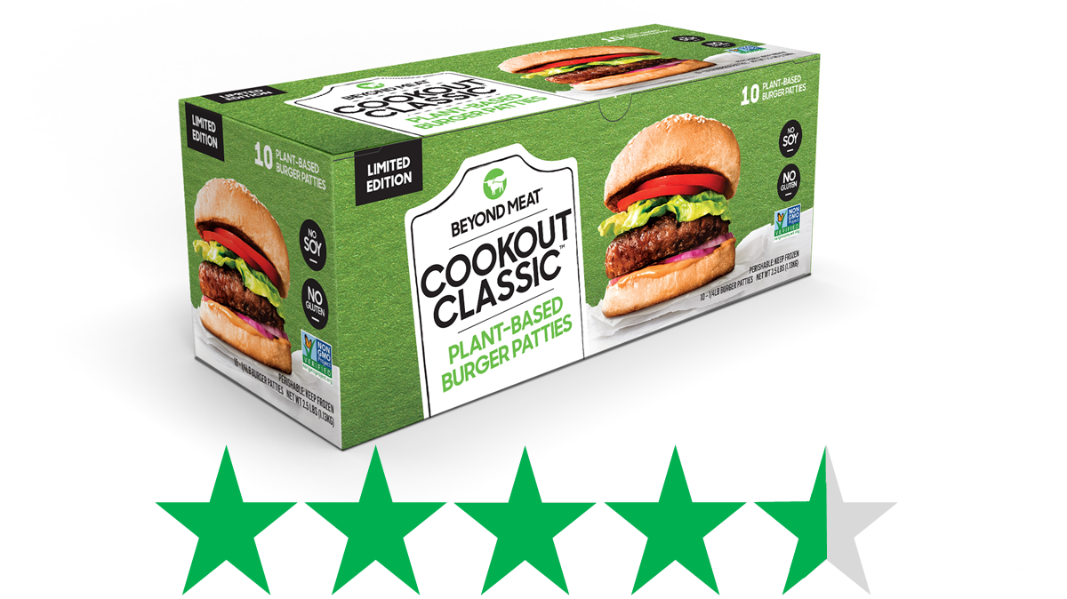Beyond Meat cookout classic vegan burgers - Green Stars rating for social and environmental impact.