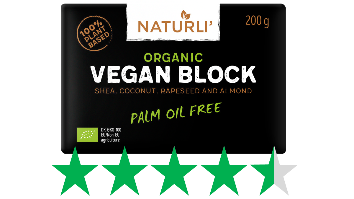 Naturli’ vegan block is pictured. Below it is a graphic showing a score of 4.5/5 Green Stars for social and environmental impact.